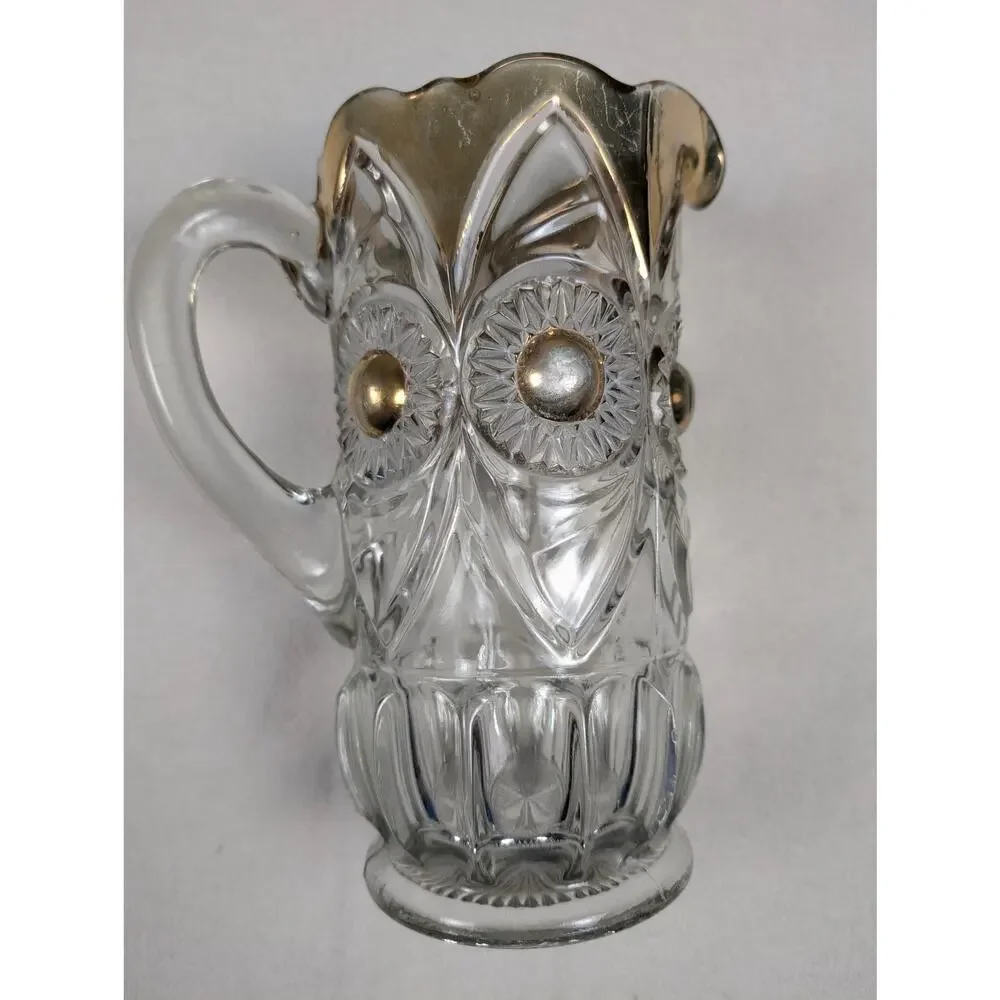US Glass Company‎ Pitcher Gold Bullseye & Fan Gold Trim EAPG Antique Heavy
